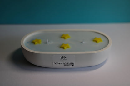 Kvepianti rankų darbo  sojų vaško žvakė su žvaigždėmis