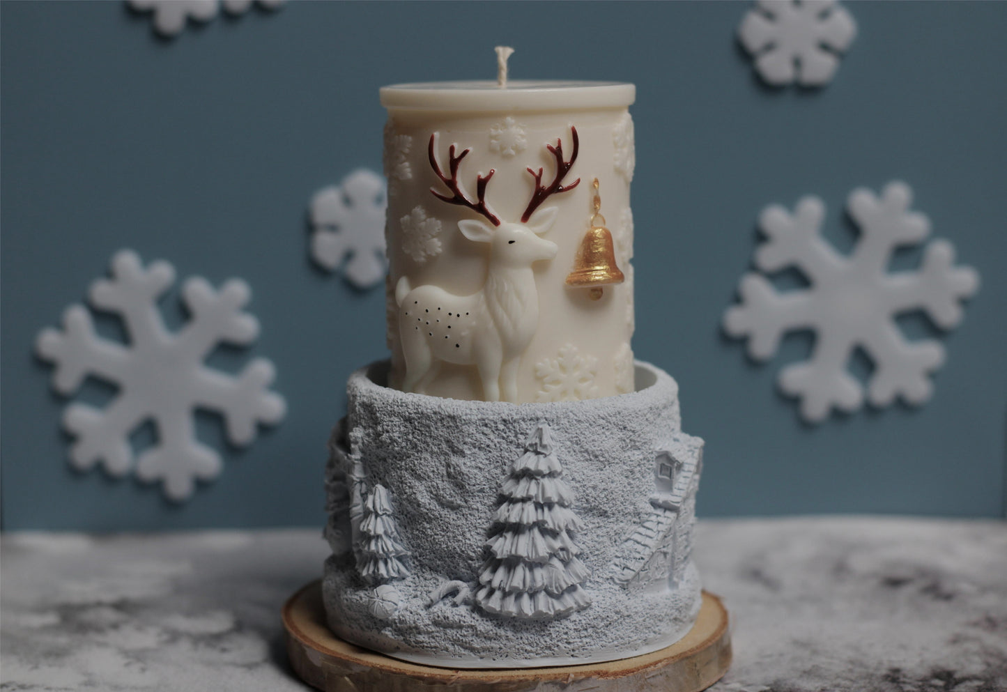 Rankų darbo žvakidė Sniego miestelis