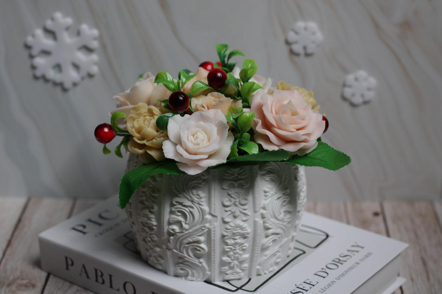 Rankų darbo muilo gėlių puokštė Romantiškos rožės