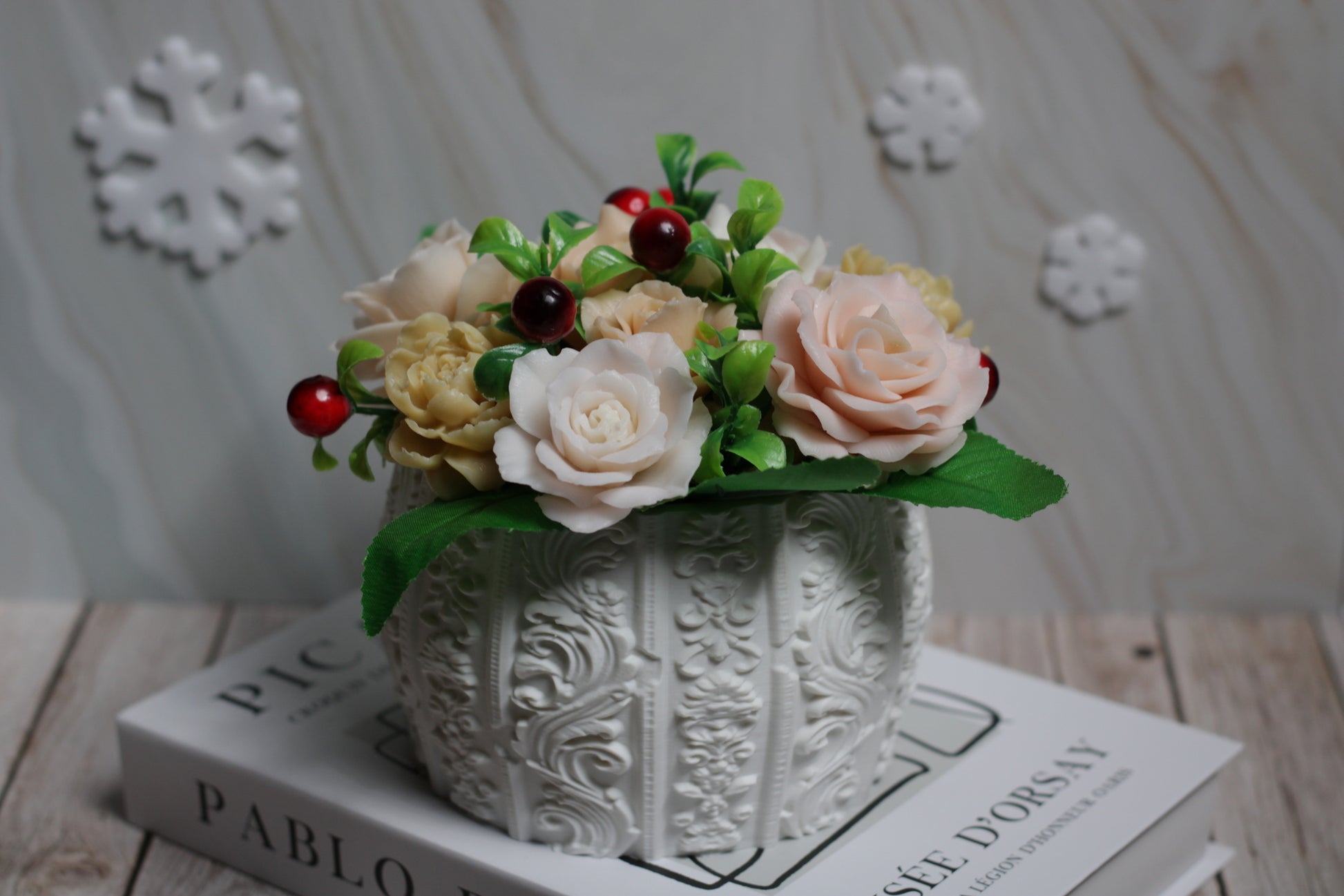 Rankų darbo muilo gėlių puokštė Romantiškos rožės