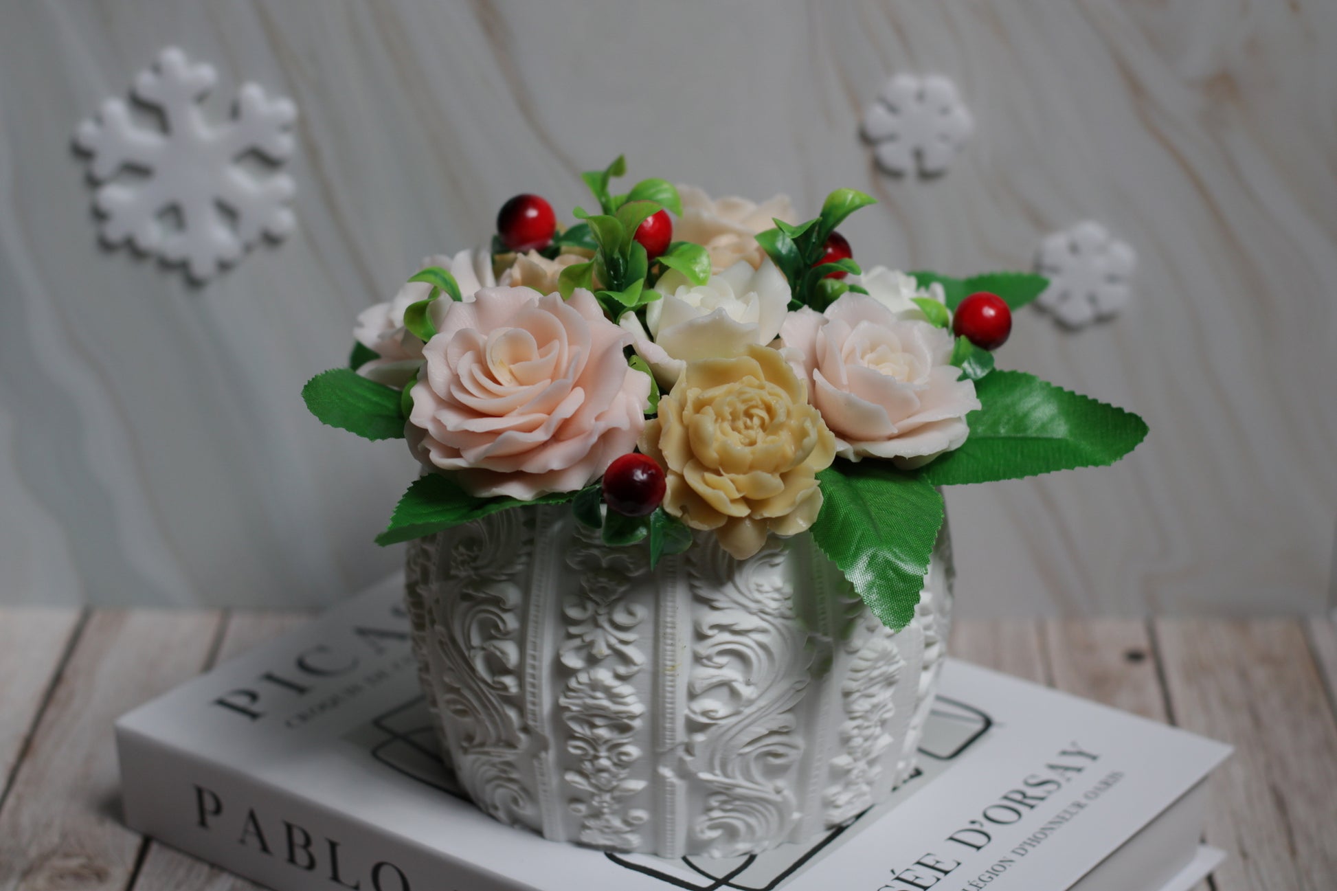 Rožinė muilo gėlių puokštė Romantiškos rožės dovanai