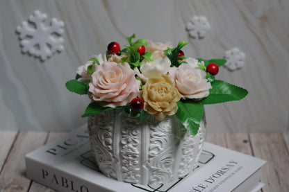 Rožinė muilo gėlių puokštė Romantiškos rožės dovanai