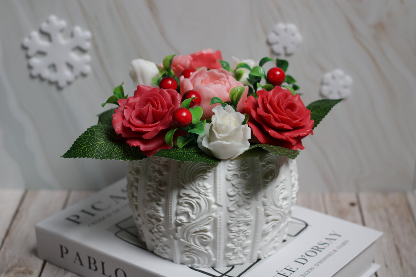 Rankų darbo muilo gėlių puokštė Raudonas žavesys