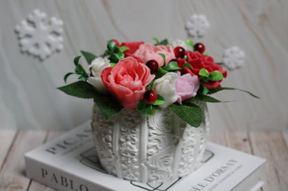 Ilgaamžė dekoratyvinė puokštė iš muilo gėlių Raudonas žavesys