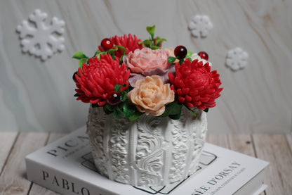 Rankų darbo muilo gėlių puokštė Raudona pagunda