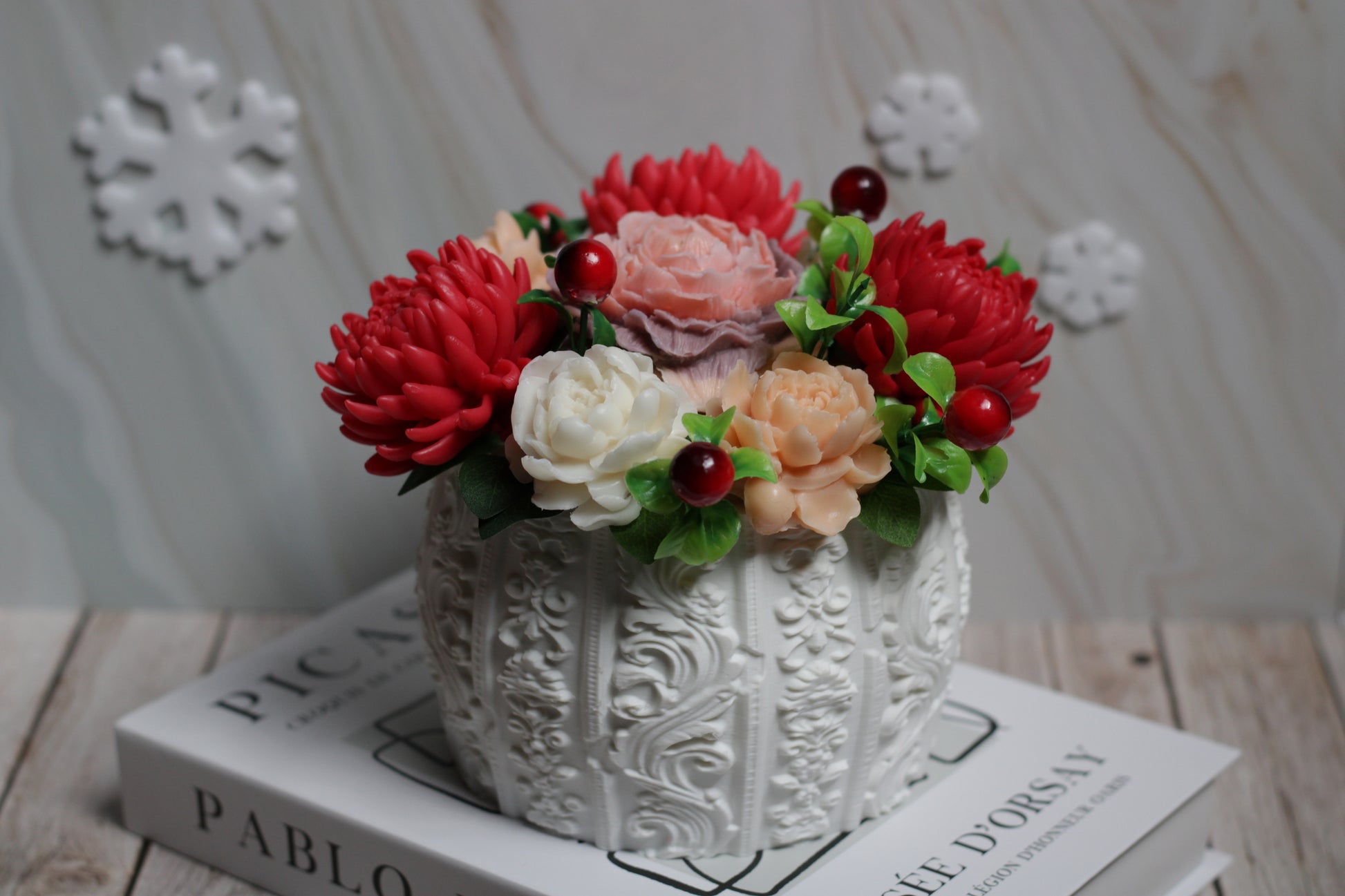 Ilgaamžė dekoratyvinė puokštė iš muilo gėlių Raudona pagunda