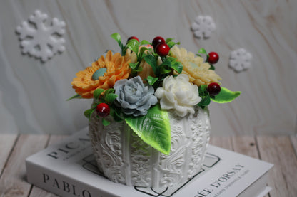 Rankų darbo muilo gėlių puokštė Geltona elegancija