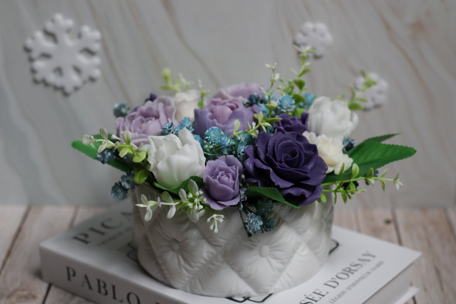 Rankų darbo muilo gėlių puokštė Violetinė pasaka