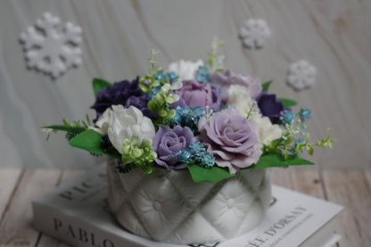 Ilgaamžė dekoratyvinė puokštė iš muilo gėlių Violetinė pasaka
