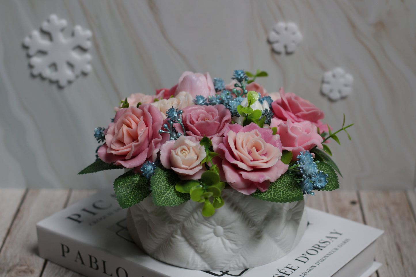 Rankų darbo muilo gėlių puokštė Rožinė pasaka