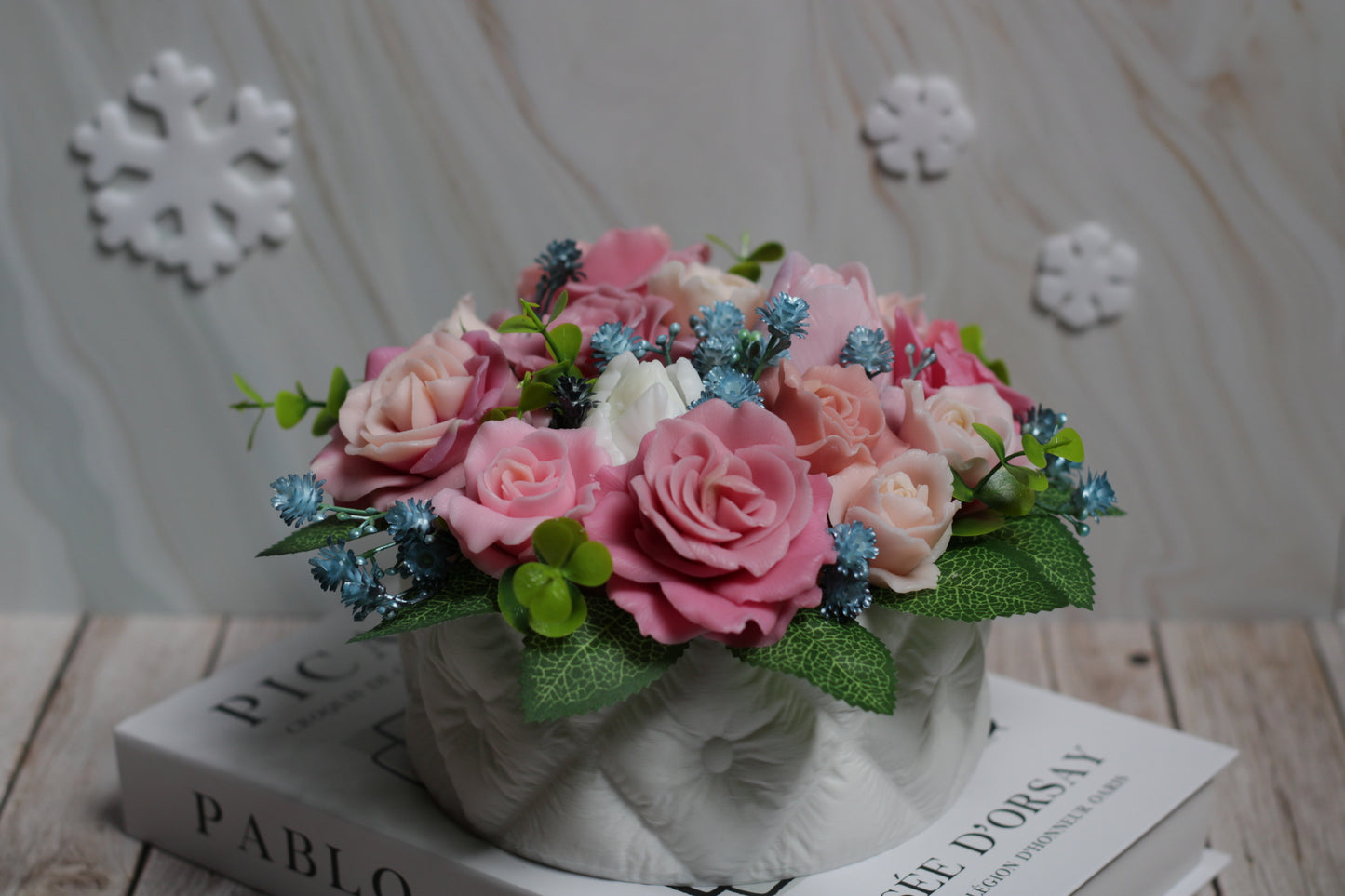 Ilgaamžė dekoratyvinė puokštė iš muilo gėlių Rožinė pasaka