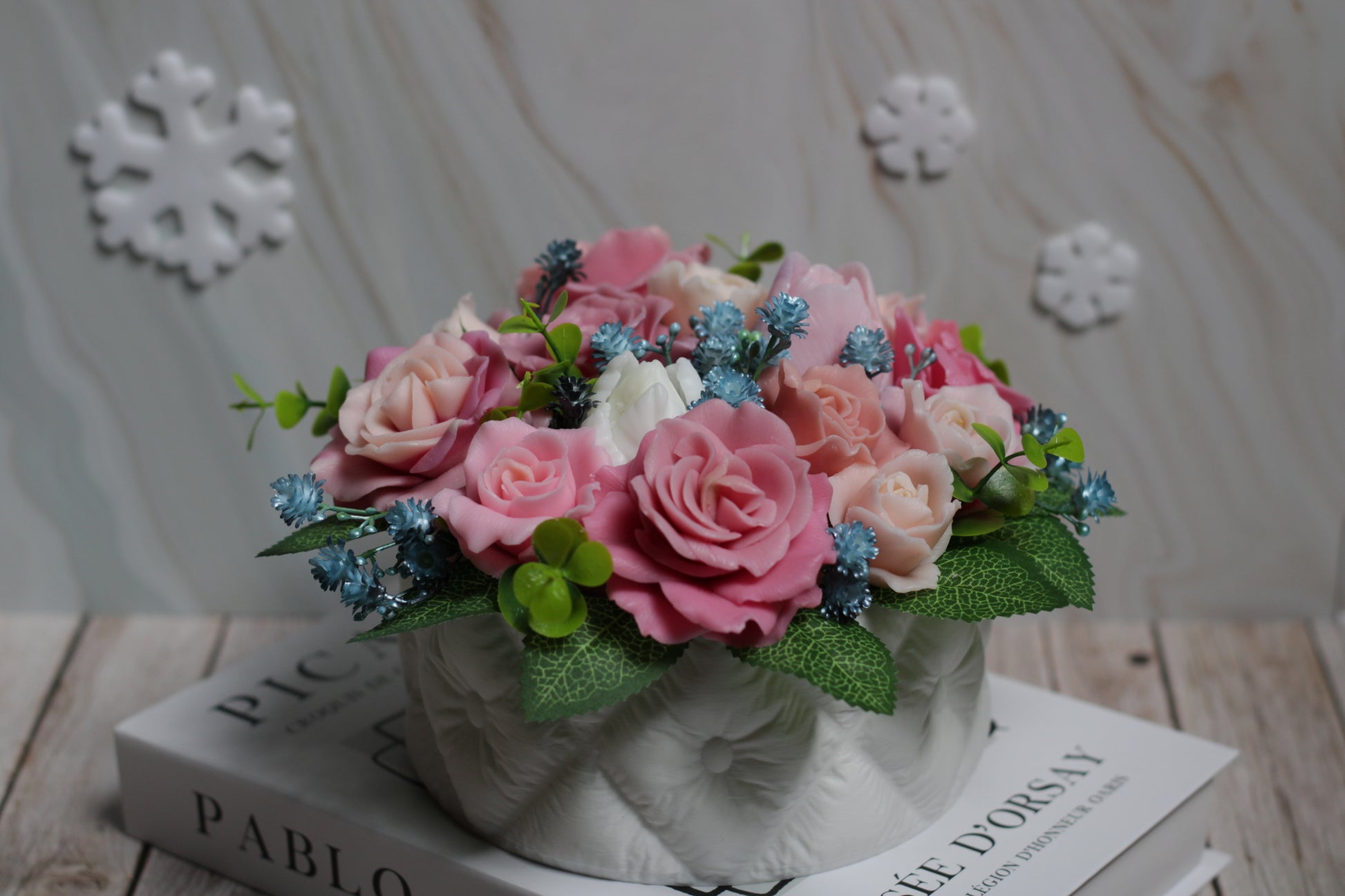 Ilgaamžė dekoratyvinė puokštė iš muilo gėlių Rožinė pasaka