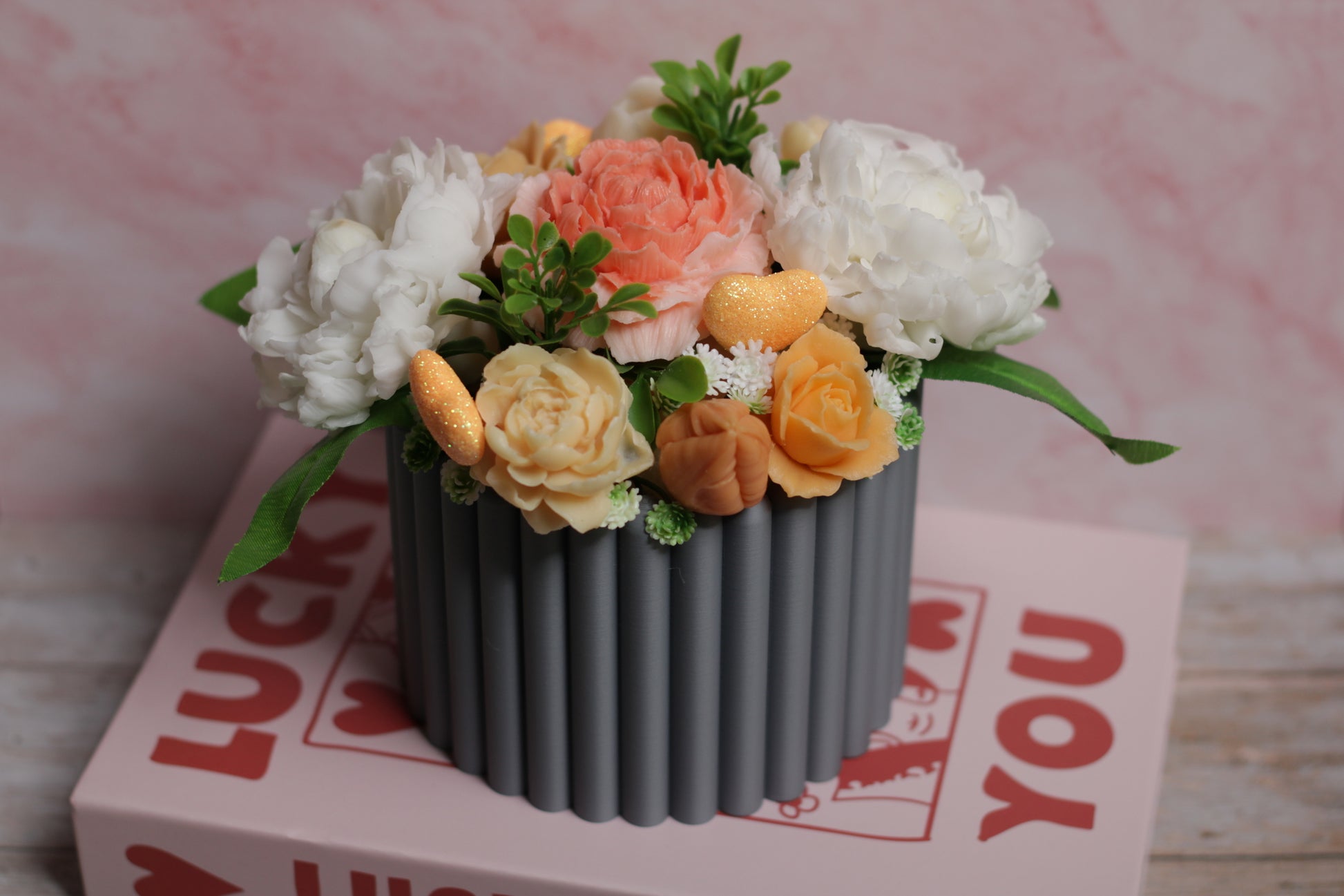 Rankų darbo muilo gėlių puokštė Simfonija dovanai