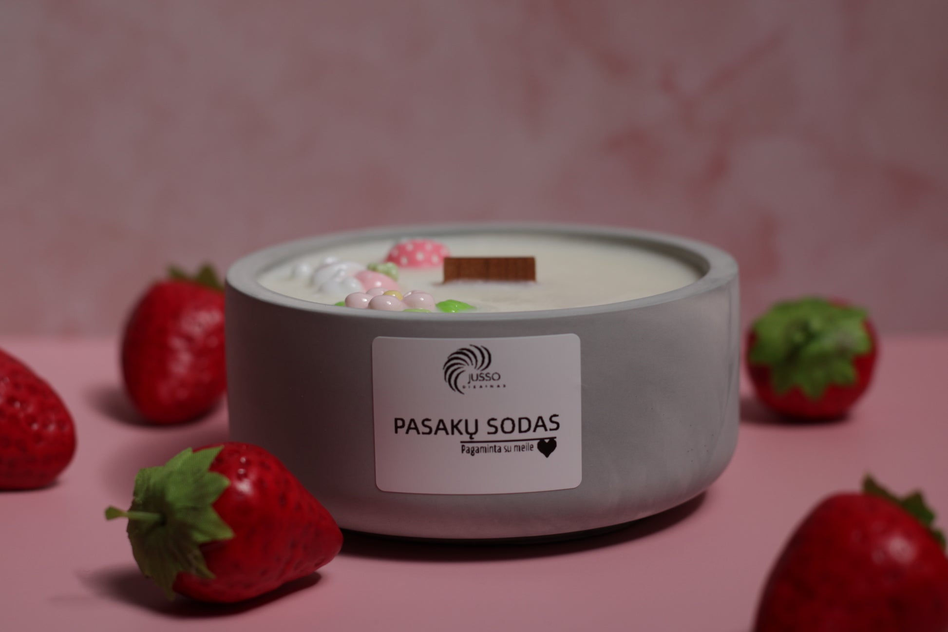 Kvepianti sojų vaško žvakė gipso inde Pasakų sodas